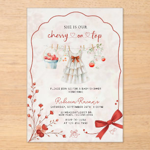Invitaciones Acrílicas Cherry en Baby Shower superior   Bow rosa y acuare