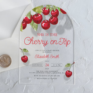 Invitaciones Acrílicas Cherry en la parte superior en acuarela Baby Showe