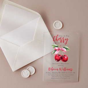 Invitaciones Acrílicas Cherry on Top Pink Bow Girl Baby Shower