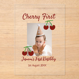 Invitaciones Acrílicas Cherry primer feliz cumpleaños foto niños rojo mod