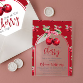 Invitaciones Acrílicas Cherry Red Coquette Bow Chica Baby Shower