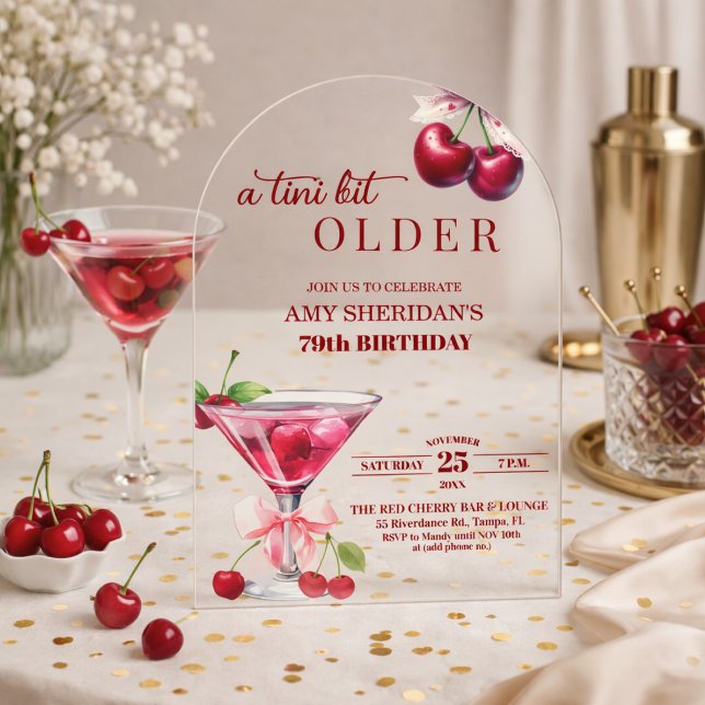 Invitaciones Acrílicas Chic A Tini Bit Mayor Cherry Martini 79 Cumpleaños (Subido por el creador)