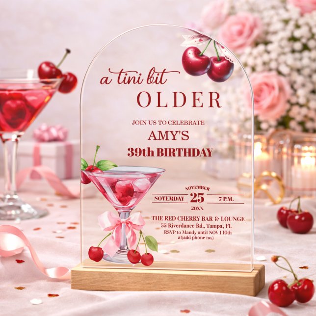 Invitaciones Acrílicas Chic A Tini Bit Mayor Martini de Cereza Cumpleaños (Subido por el creador)