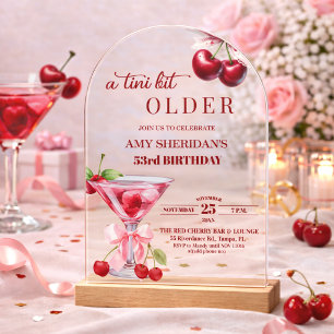 Invitaciones Acrílicas Chic A Tini Bit Mayor Martini de Cereza Cumpleaños