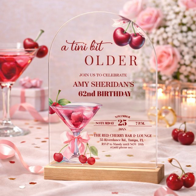 Invitaciones Acrílicas Chic A Tini Bit Mayor Martini de Cereza Cumpleaños (Subido por el creador)