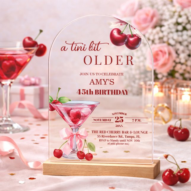 Invitaciones Acrílicas Chic A Tini Bit Mayor Martini de Cereza Cumpleaños (Subido por el creador)