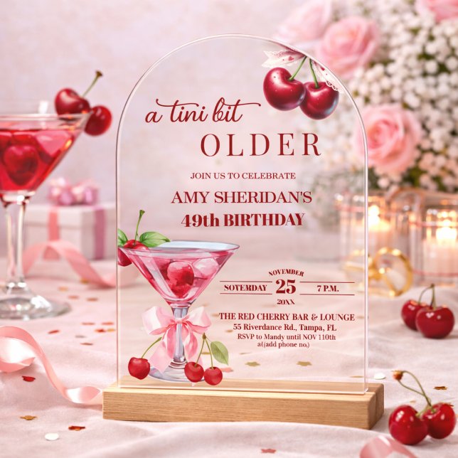Invitaciones Acrílicas Chic A Tini Bit Mayor Martini de Cereza Cumpleaños (Subido por el creador)