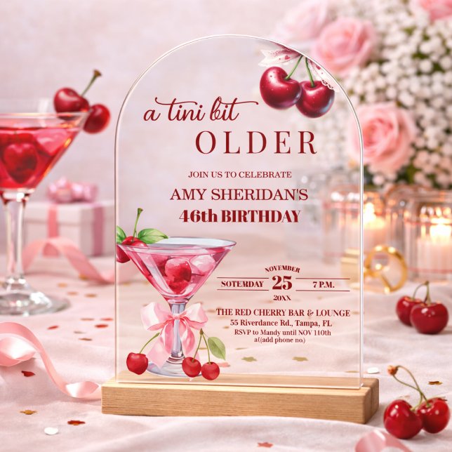 Invitaciones Acrílicas Chic A Tini Bit Mayor Martini de Cereza Cumpleaños (Subido por el creador)
