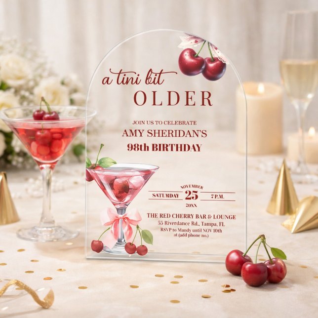 Invitaciones Acrílicas Chic A Tini Bit Mayor Martini de Cumpleaños 98 (Subido por el creador)
