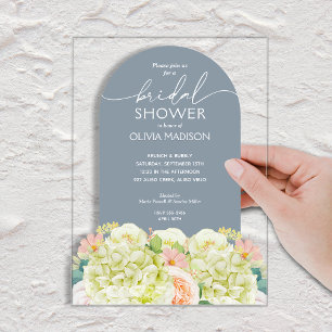 Invitaciones Acrílicas Chic Aquarela Floral Azul Polvoriento Despedida de