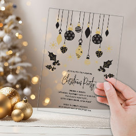 Invitaciones Acrílicas Chic Black and Gold Christmas Ornaments 