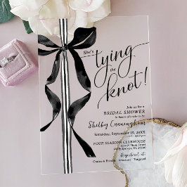 Invitaciones Acrílicas Chic Black Bow She's Tying The Knot Bridal Shower