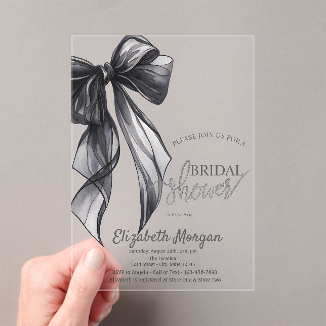 Invitaciones Acrílicas Chic Black Bow Striped Bridal Shower Invitation (Insitu (portátil))