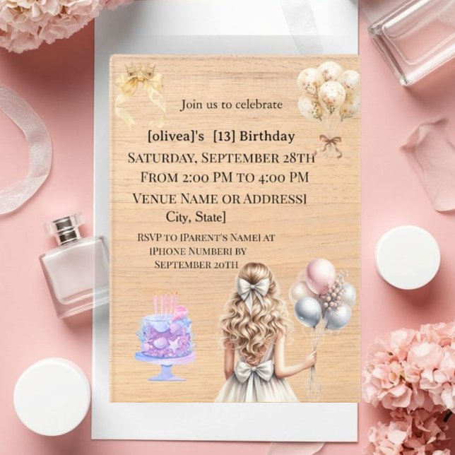 Invitaciones Acrílicas Chic Blonde Girl 13th Birthday Party Invitation (Subido por el creador)