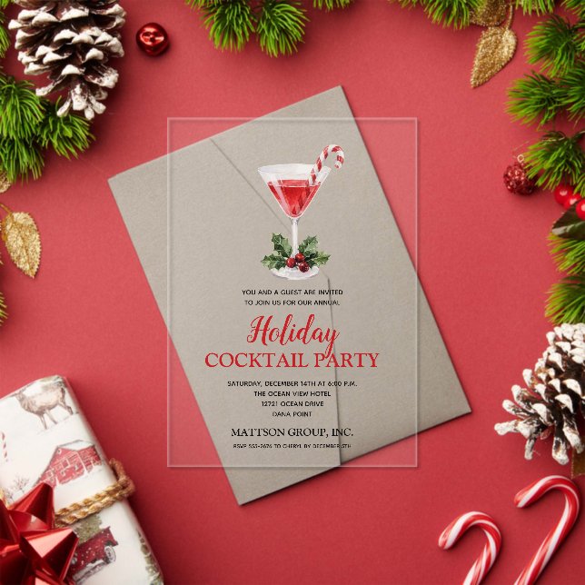 Invitaciones Acrílicas Chic Candy Cane Martini Holiday Cocktail Party (Insitu (Vacaciones))