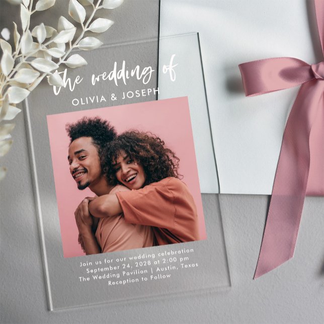 Invitaciones Acrílicas Chic Casual Script y Foto | Boda (Subido por el creador)