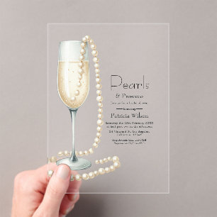 Invitaciones Acrílicas Chic Cumpleaños Nupcial con Perlas Transparentes y
