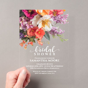 Invitaciones Acrílicas Chic Despedida de Soltera Floral Vibrante