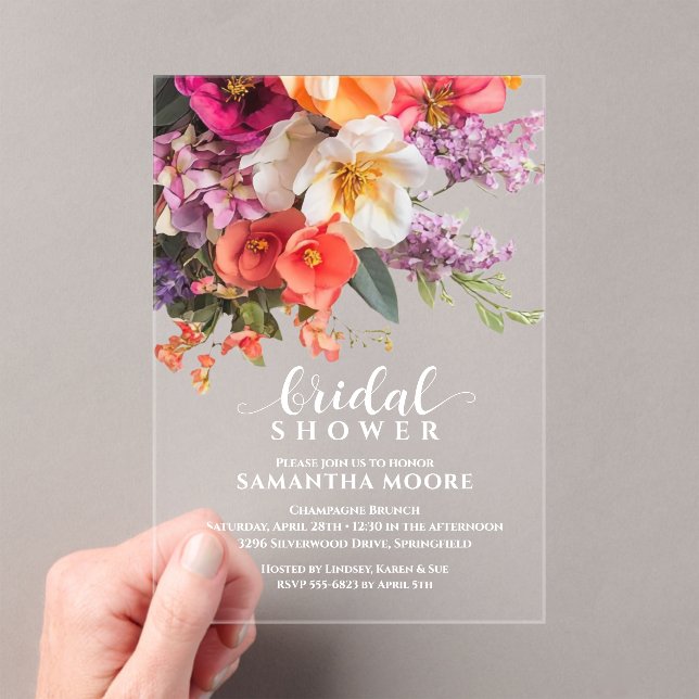 Invitaciones Acrílicas Chic Despedida de Soltera Floral Vibrante (Insitu (portátil))