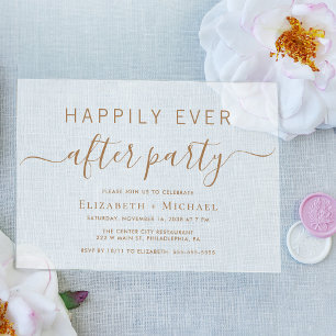 Invitaciones Acrílicas Chic escritura dorada para fiesta de bodas después