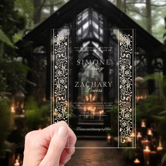 Invitaciones Acrílicas Chic Formal Ecru Scrollwork Border Wedding (Subido por el creador)