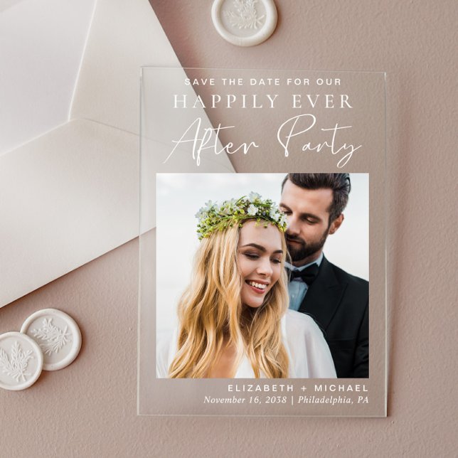 Invitaciones Acrílicas Chic Foto Recepción de Boda Guardar la Fecha (Make your day unforgettable with stunning acrylic save the dates—modern, elegant, unique!)