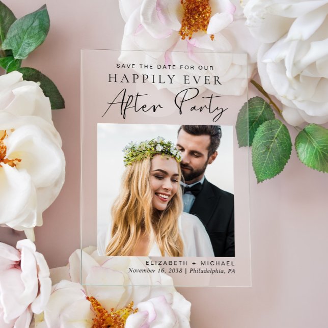 Invitaciones Acrílicas Chic Foto Recepción de Boda Save The Date (Make your day unforgettable with stunning acrylic save the dates—modern, elegant, unique!)