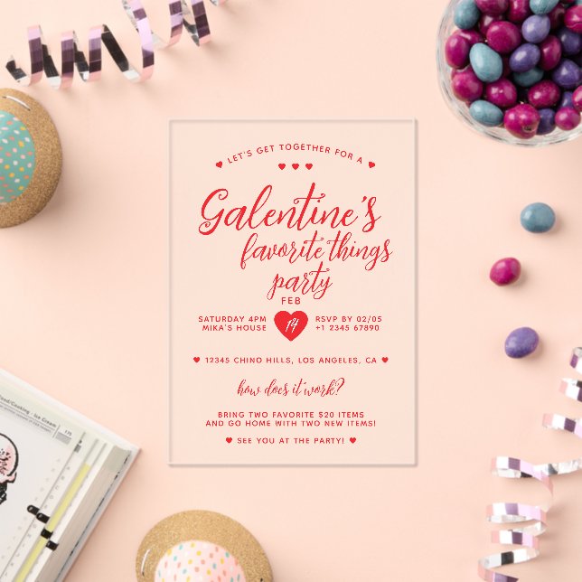 Invitaciones Acrílicas Chic Galentine's Favorite Things Party  (Insitu (Celebración))