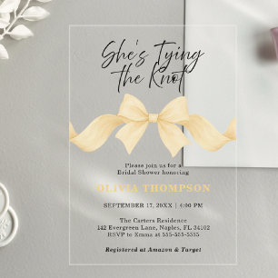 Invitaciones Acrílicas Chic Gold Bow Ella se casa Bridal Shower