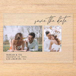 Invitaciones Acrílicas Chic Moderno Guardar Fecha con Dos Fotos