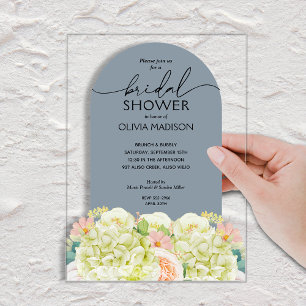 Invitaciones Acrílicas Chic Regaderías Florales Aclarado Azul Fiesta de D