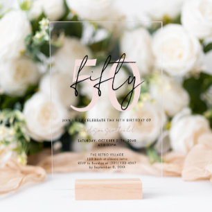 Invitaciones Acrílicas Chic Simple Minimalista Rosa Sonrojado Cumpleaños
