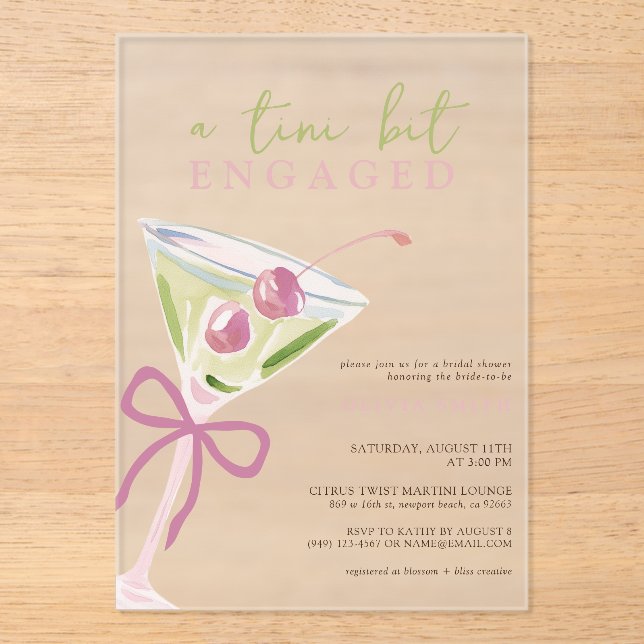 Invitaciones Acrílicas Chic Tini Bit Comprometida Despedida de Soltera Ma (Anverso)