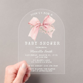 Invitaciones Acrílicas Chica Baby Shower Coquette Pink Bow