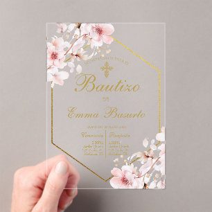 Invitaciones Acrílicas Chica de bautismo rosado de Rubor