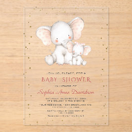 Invitaciones Acrílicas Chica de elefante cutáneo de agua Baby Shower