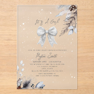Invitaciones Acrílicas Chica de invierno de Floral Bow Botánico Baby Show