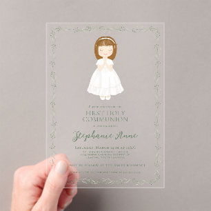 Invitaciones Acrílicas Chica de la comunión rezando