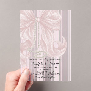 Invitaciones Acrílicas Chica de lazo a rayas grandmillennial Baby Shower