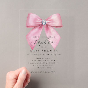 Invitaciones Acrílicas Chica de lazo rosa Baby Shower