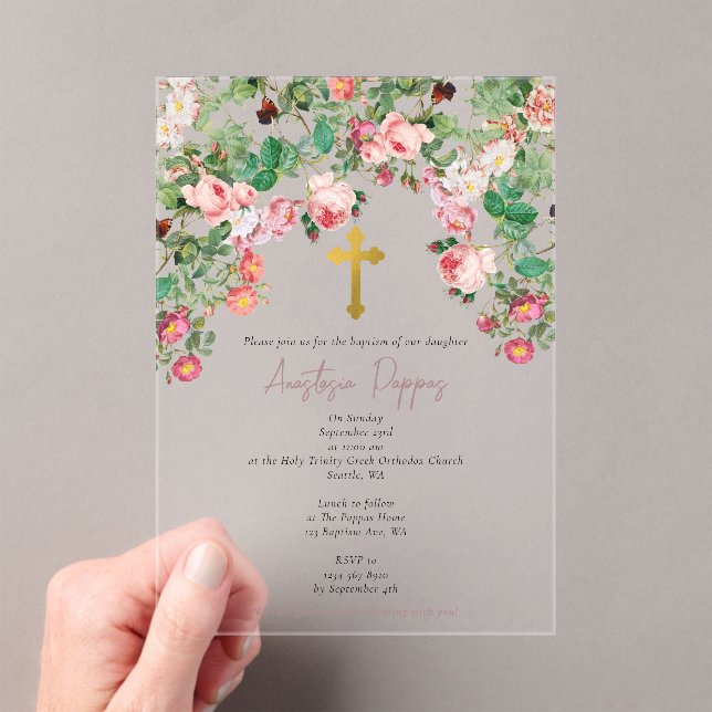 Invitaciones Acrílicas Chica del bautismo de cristianismo ortodoxo griego (Insitu (portátil))