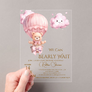 Invitaciones Acrílicas Chica del Oso de Peluche Fiesta de Bebé