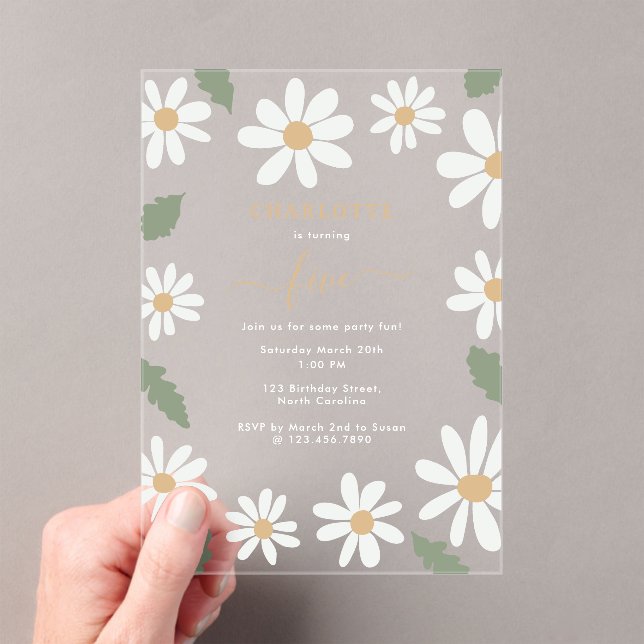 Invitaciones Acrílicas Chica del partido de cumpleaños de la flor cute Da (Insitu (portátil))