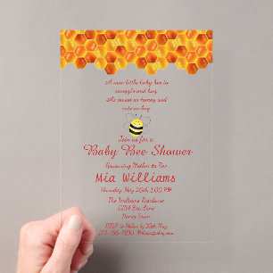 Invitaciones Acrílicas Chica Ducha de Bebé con Tema de Abeja de Miel