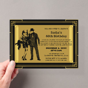 Invitaciones Acrílicas Chica flapper y gánster art déco de los locos años