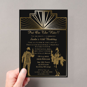 Invitaciones Acrílicas Chica flapper y gánster art déco de los locos años
