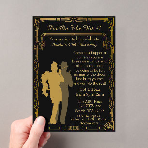 Invitaciones Acrílicas Chica flapper y gánster del arte deco de los locos