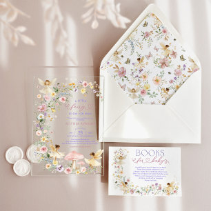 Invitaciones Acrílicas Chica Hada Flor Silvestre Baby Shower