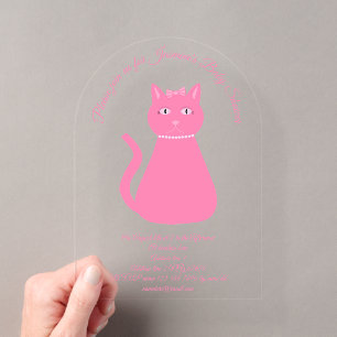Invitaciones Acrílicas Chica Hermosa Gatito Rosa Bebé Cumpleaños de Baby 