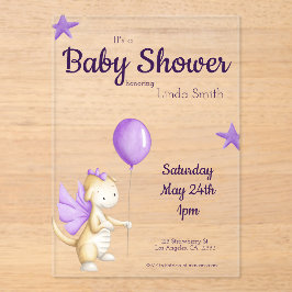 Invitaciones Acrílicas Chica púrpura de Dragon Bebé Cutáneo Baby Shower